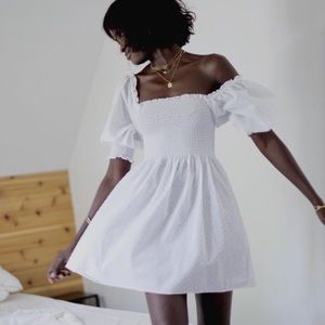 Hill House Athena Nap Dress White Swiss Dot Small NWOT